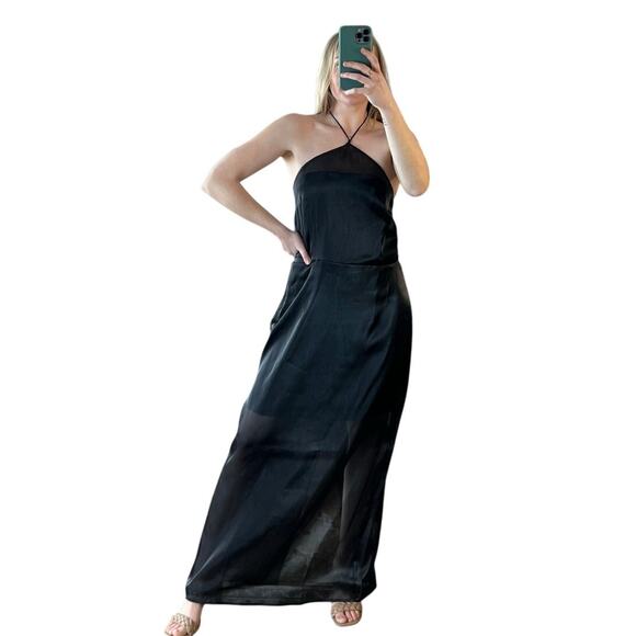 NWT Reformation Cana Black Halter Top Back Slit Long Occasion Dress (Sz 12) - Picture 2 of 13
